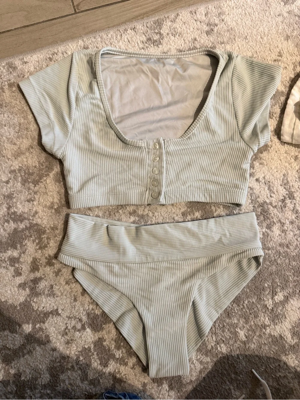 Frankie's Bikinis Ribbed Bikini Top in Light Beige